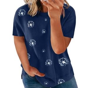 BLUE WITH WHITE DANDELIONS SOFT CHIC PULLOVER TOP SIZE 2X 18-20